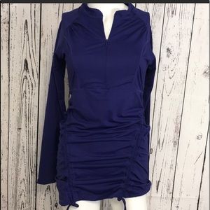 VEUC ATHLETA Sz S PURPLE RUCHED LONG SLEEVE TUNIC